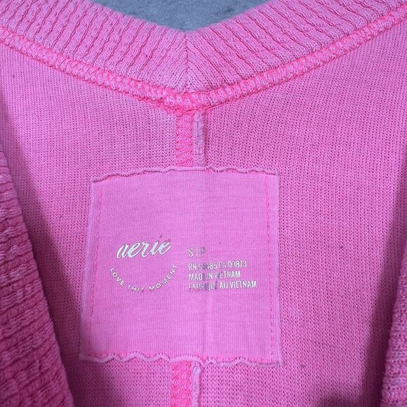AERIE Sweater S Hot Pink Textured V-neck Oversized Ribbed Sweater Athlesiure - Picture 8 of 13